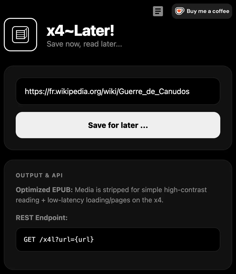 A screenshot of the x4later project